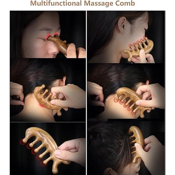 Wooden Scalp Massager Comb - Natural Sandalwood Wide Tooth Gua Sha Comb - Manual Head Massager Scalp Massage Tool for Eye Nose Facial Neck Back Hand Foot and Legs (Medium) - Image 3